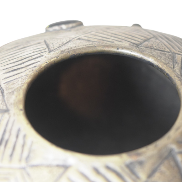 Vintage Brass Silver‑Plated Etched Vase 14” Black Cabochons Mid-Century India - Picture 4 of 14